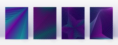 Sanat kartı. Soyut çizgiler modern broşür şürü. Koyu mavi arka planda neon titreşimli geometri. Olağanüstü kapak, broşür, poster, kitap vs..