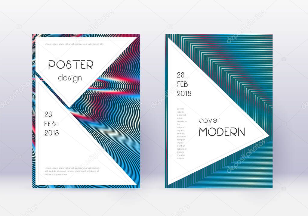 Stylish cover design template set. Red abstract lines on white blue background. Fascinating cover design. Beauteous catalog, poster, book template etc.