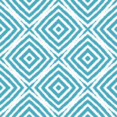 Dokulu çizgili desen. Turkuaz simetrik kaleydoskop arka planı. Moda desenli şerit tasarımı. Tekstil hazır sanatsal baskı, mayo kumaş, duvar kağıdı, ambalaj..