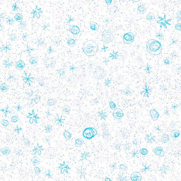 Hand Drawn Snowflakes Christmas Seamless Pattern. Subtle Flying Snow Flakes on chalk snowflakes Background. Alluring chalk handdrawn snow overlay. Extra holiday season decoration.