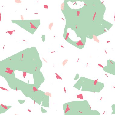 Terrazzo kusursuz desen. Pembe Venedik döşeme dokusu. Terrazzo pürüzsüz desenli, serin renklerde. Doğal taşlardan, granitten, kuvarstan, mermerden, betondan yapılmış arkaplan. 