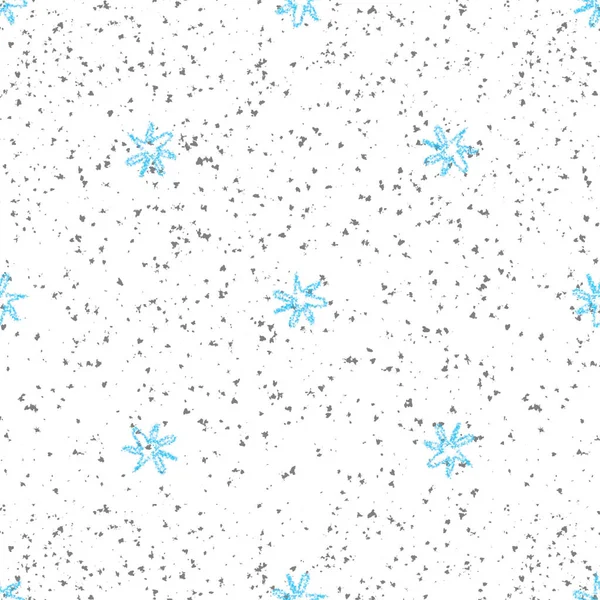 Hand Drawn Snowflakes Christmas Seamless Pattern. Subtle Flying Snow Flakes on chalk snowflakes Background. Alive chalk handdrawn snow overlay. Powerful holiday season decoration.