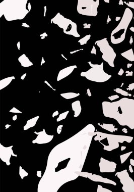 Terrazzo modern soyut şablon. Klasik İtalyan döşemesinin siyah ve pembe dokusu. Taşlardan, granitten, kuvarstan, mermerden, betondan yapılmış arka plan. Venedik terrazzo trend vektör arkaplanı