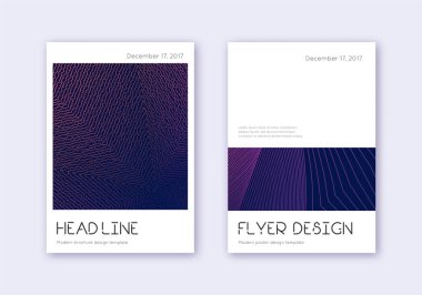 Minimal cover design template set. Violet abstract lines on dark background. Dramatic cover design. Magnificent catalog, poster, book template etc.