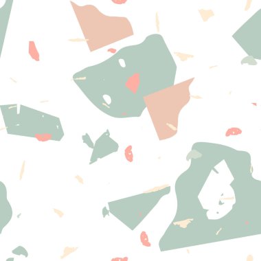 Terrazzo kusursuz desen. İç dekorasyon için minimalist döşeme taşı. Terrazzo pürüzsüz desenli, serin renklerde. Doğal taşlardan, granitten, kuvarstan, mermerden, betondan yapılmış arkaplan. 
