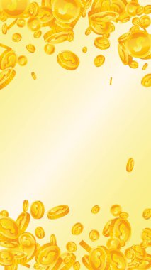 American dollar coins falling. Scattered gold USD coins. USA money. Jackpot wealth or success concept. Vector illustration.