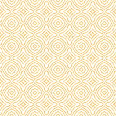 Ikat repeating swimwear design. Yellow symmetrical kaleidoscope background. Textile ready excellent print, swimwear fabric, wallpaper, wrapping. Summer ikat sweamwear pattern.