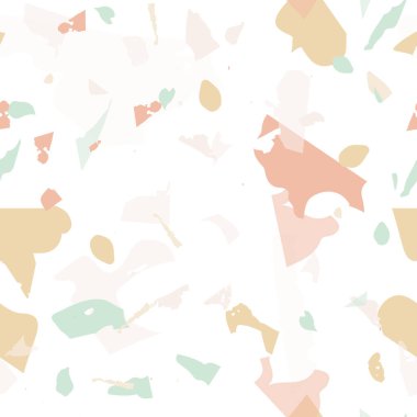 Terrazzo kusursuz desen. İç dekorasyon için minimalist döşeme taşı. Doğal taşlardan, granitten, kuvarstan, mermerden, betondan yapılmış arka plan. Terrazzo pürüzsüz desenli serin renklerde. 