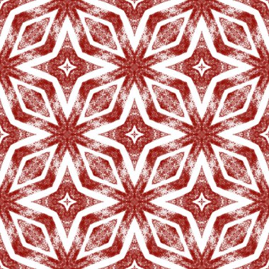 Tekrar eden mayo tasarımı. Şarap kırmızısı simetrik kaleydoskop arka planı. Tekstil hazır tuhaf baskılar, mayo kumaş, duvar kağıdı, ambalaj. Yaz şapkası süsleme deseni.