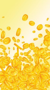 American dollar coins falling. Scattered gold USD coins. USA money. Great business success concept. Vector illustration.