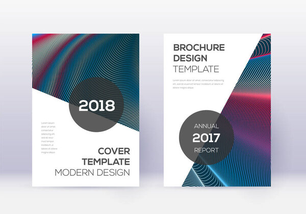 Modern cover design template set. Red abstract lines on white blue background. Fabulous cover design. Lovely catalog, poster, book template etc.