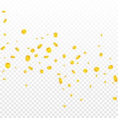 European Union Euro coins falling. Scattered gold EUR coins. Europe money. Great business success concept. Square vector illustration.