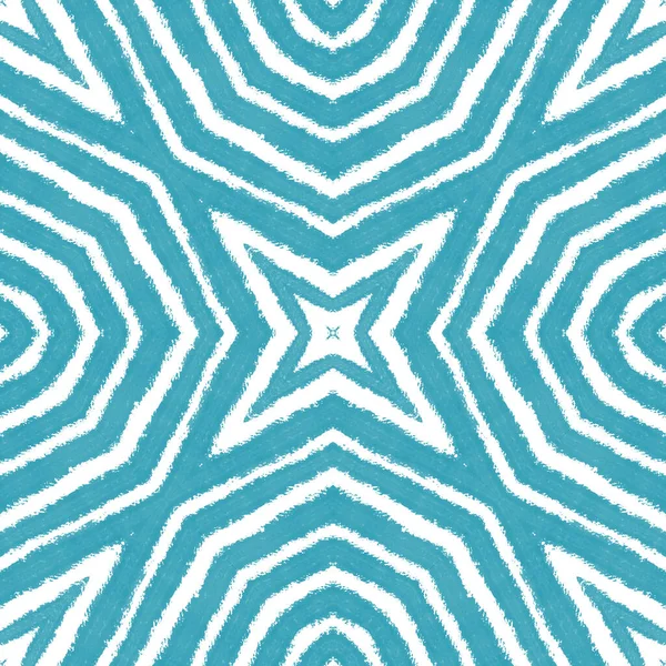 Arabesque Hand Drawn Pattern Turquoise Symmetrical Kaleidoscope Background Textile Ready — Fotografia de Stock