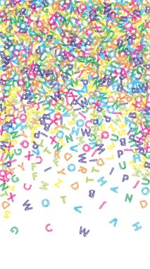 İngilizce 'nin harfleri düşüyor. Latin alfabesinin renkli çizimleri. Yabancı diller öğrenim kavramı. Beyaz arkaplandaki okul afişine olağanüstü dönüş.