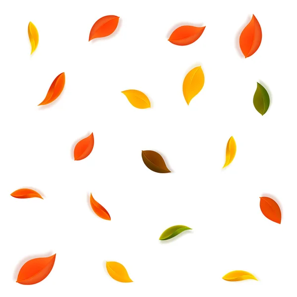 Падающие Осенние Листья Красные Желтые Зеленые Коричневые Аккуратные Листья Летают — стоковый вектор