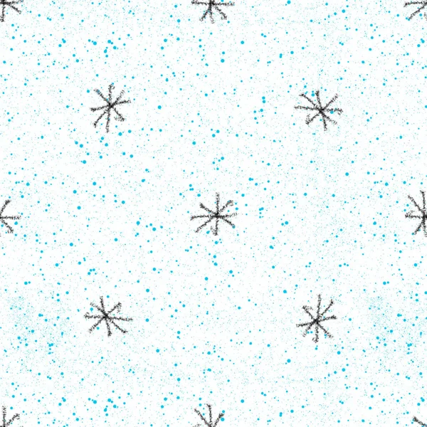 Hand Drawn Snowflakes Christmas Seamless Pattern. Subtle Flying Snow Flakes on chalk snowflakes Background. Amusing chalk handdrawn snow overlay. Pleasant holiday season decoration.