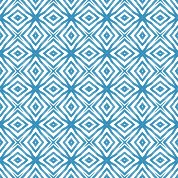 アラベスクの手描きパターン 青い対称万華鏡の背景 オリエンタルアラベスクの手描きデザイン 繊維準備ができたフィッチングプリント 水着生地 — ストック写真