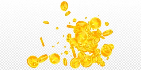Chinese Yuan Coins Falling Scattered Gold Cny Coins China Money — Wektor stockowy