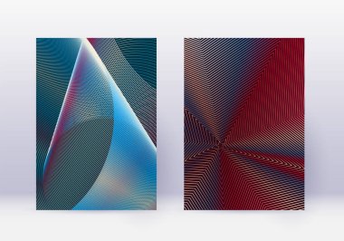 Kapak tasarım şablonu. Soyut çizgiler modern broşür düzeni. Beyaz mavi arka planda kırmızı, yarım tonlu gradyanlar. Ek broşür, katalog, poster, kitap vs..