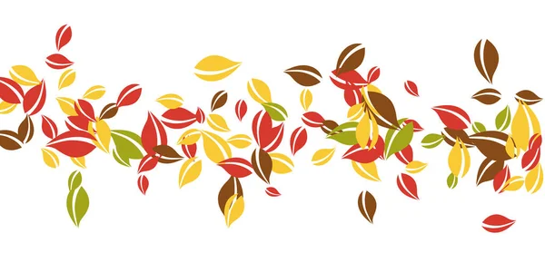 Падающие Осенние Листья Красные Желтые Зеленые Коричневые Хаотические Листья Падение — стоковый вектор