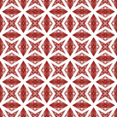 Tekrar eden mayo tasarımı. Şarap kırmızısı simetrik kaleydoskop arka planı. Tekstil hazır orijinal baskı, mayo kumaş, duvar kağıdı, ambalaj. Yaz şapkası süsleme deseni.