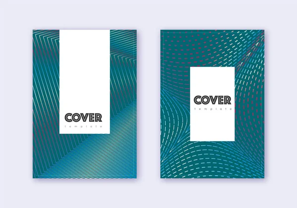 Hipster Cover Ontwerp Template Set Rood Wit Blauw Abstracte Lijnen — Stockvector