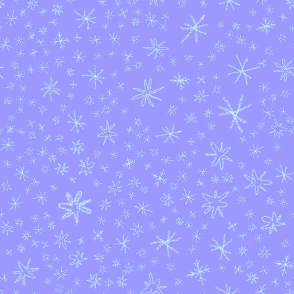 手描き雪片クリスマスシームレスパターン チョークの雪の上に微弱な飛行雪のフレーク背景 素晴らしいチョーク手書きの雪のオーバーレイ 貴重な休日の季節の装飾 — ストック写真