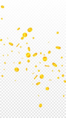 Indian rupee coins falling. Scattered gold INR coins. India money. Jackpot wealth or success concept. Vector illustration.