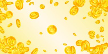 European Union Euro coins falling. Scattered gold EUR coins. Europe money. Jackpot wealth or success concept. Wide vector illustration.