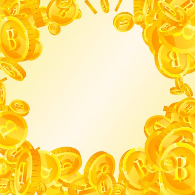 Thai baht coins falling. Gold scattered THB coins. Thailand money. Great business success concept. Square vector illustration.