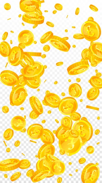 British Pound Coins Falling Scattered Gold Gbp Coins United Kingdom — стоковый вектор