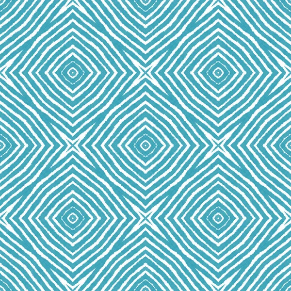 Geometric seamless pattern. Turquoise symmetrical kaleidoscope background. Textile ready creative print, swimwear fabric, wallpaper, wrapping. Hand drawn geometric seamless design.