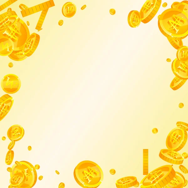 Coreano Vinto Monete Cadere Monete Sparse Oro Vinto Soldi Coreani — Vettoriale Stock