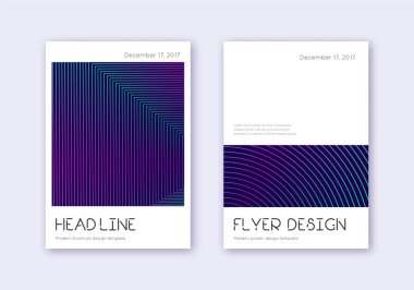 Minimum kapak tasarım şablonu. Koyu mavi arkaplanda neon soyut çizgiler. Harika bir kapak tasarımı. Görkemli katalog, poster, kitap şablonu vs..
