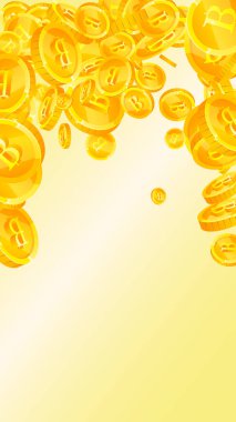 Thai baht coins falling. Gold scattered THB coins. Thailand money. Global financial crisis concept. Vector illustration.