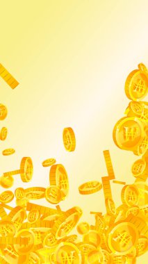 Kore bozuk paraları düştü. Dağınık altın Won paraları. Kore parası. Küresel finansal kriz konsepti. Vektör illüstrasyonu.