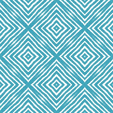 Sembol çizgileri tasarımı. Turkuaz simetrik kaleydoskop arka planı. Tekstil hazır baskı, mayo kumaş, duvar kağıdı, ambalaj. Geometrik sembol çizgileri deseni.