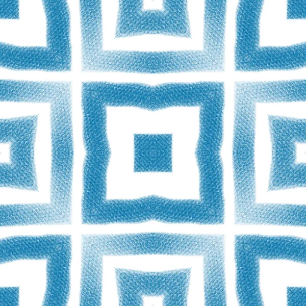 Ikat Ismétlődő Fürdőruha Design Kék Szimmetrikus Kaleidoszkóp Háttér Nyári Ikat — Stock Fotó
