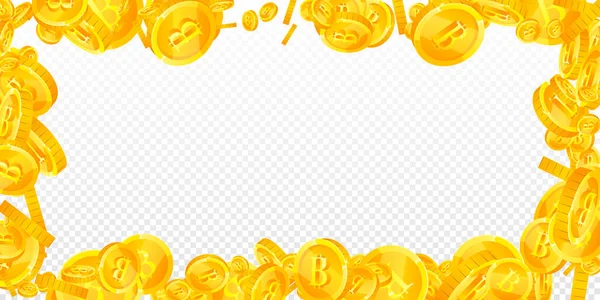Spadające Monety Bitcoina Kryptowaluta Rozrzucone Złote Monety Btc Internetowa Waluta — Wektor stockowy