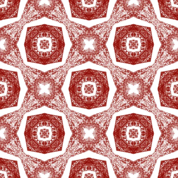 Ethnic Hand Painted Pattern Wine Red Symmetrical Kaleidoscope Background Summer — Stock Photo, Image