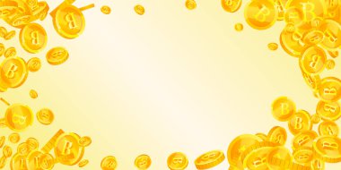 Thai baht coins falling. Gold scattered THB coins. Thailand money. Great business success concept. Wide vector illustration.