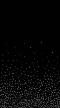 Düşen sayılar, büyük veri konsepti. Çift beyaz düzensiz uçan parmaklar. Siyah arka planda çekici fütürist afiş. Düşen sayılarla dijital vektör illüstrasyonu.