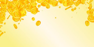 Korean won coins falling. Scattered gold WON coins. Korea money. Great business success concept. Wide vector illustration.