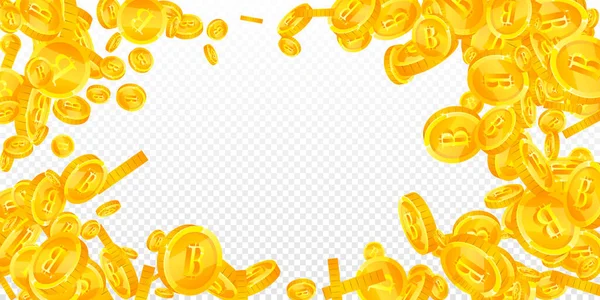 Spadające Monety Bitcoina Kryptowaluta Rozrzucone Złote Monety Btc Internetowa Waluta — Wektor stockowy