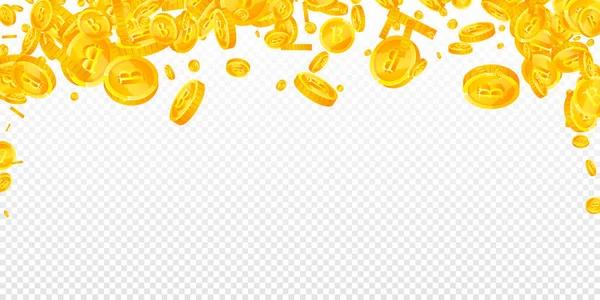 Bitcoin Coins Falling Cryptocurrency Scattered Gold Btc Coins Internet Currency — Stock Vector