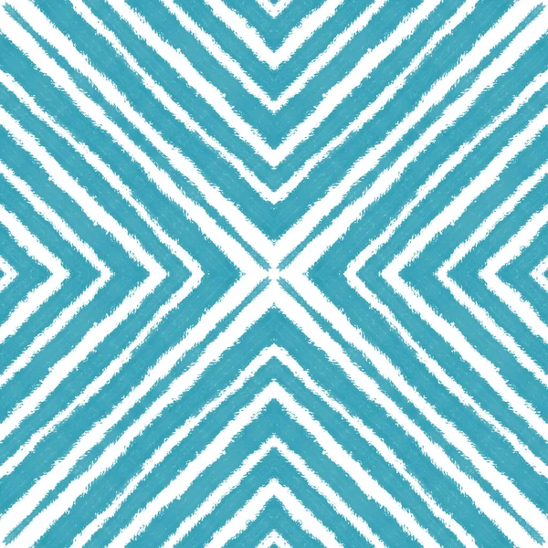 Textured Stripes Pattern Turquoise Symmetrical Kaleidoscope Background Textile Ready Sightly — Fotografia de Stock