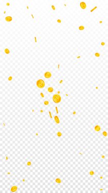Japanese yen coins falling. Scattered gold JPY coins. Japan money. Global financial crisis concept. Vector illustration.