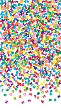 Rengarenk sayılar düşüyor. Uçan parmaklarla matematik çalışma konsepti. Beyaz arka planda okul matematik afişi için idealdir. Düşen sayılar vektör illüstrasyonu.