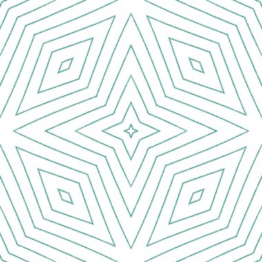Dokulu çizgili desen. Turkuaz simetrik kaleydoskop arka planı. Moda desenli şerit tasarımı. Tekstil hazır yaratıcı baskı, mayo kumaş, duvar kağıdı, ambalaj..