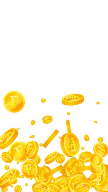 İsviçre frangı para yağıyor. Altın dağınık CHF paraları. İsviçre parası. Büyük iş başarısı konsepti. Vektör illüstrasyonu.